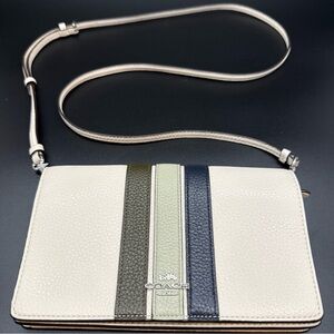 Rare COACH Anna Fold leather fold over crossbody clutch w/Spring Varsity Stripe